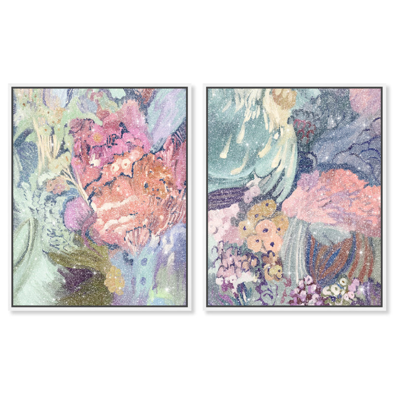 Abstract Botanicals Set Set by Oliver Gal, 92"H x 74"W, White Floater Frame