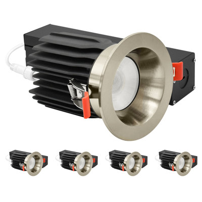 Luxrite 3 po Lumière encastrée à DEL sans cadre avec garniture ronde en laiton interchangeable, 5CCT, CRI90, 15 / 20W, 1450 / 2100LM, à intensité variable, faisceau de 60 °, calibre humide, paquet de 4