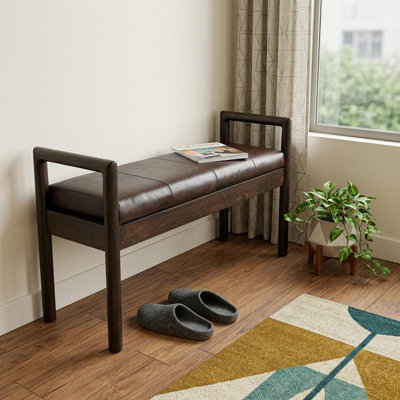  Banc rembourré en cuir véritable noir et brun de 43 pouces