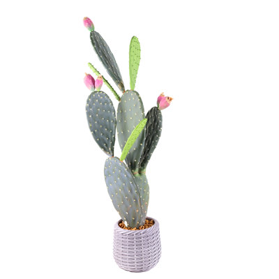 Cactus artificiel 43 po avec fleurs roses dans un pot d'aspect tissé - plantes artificielles réalistes pour la maison, le bureau ou le patio