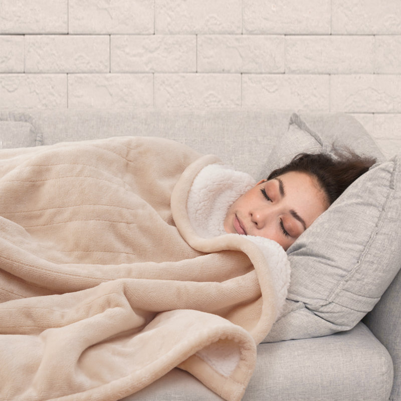 SEALY Flannel & Sherpa Heated Blanket, White, King