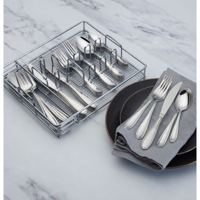 Pfaltzgraff Mirage Frost 42-Piece Stainless Steel Flatware Set with Caddy, Service For 8