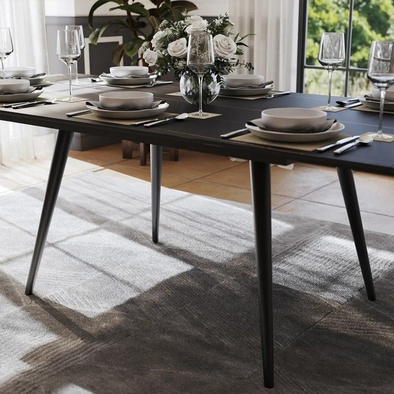 Table de salle à manger à plateau extensible Modern Bright Pandora, H 29,5 po x L 78,7 po x l 35,4 po, Noir mat