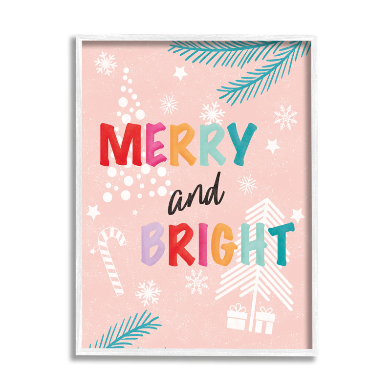 "Merry & Bright", pastel phrase encadrée sur bois par JJ Design House LLC, impression, H 30 po x l 24 po x P 1,5 po