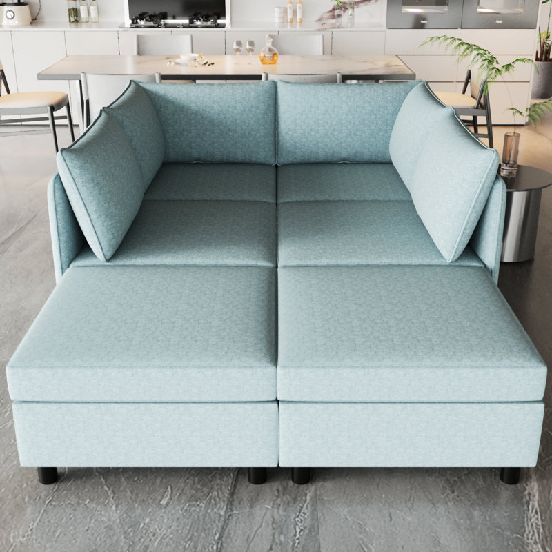 Canapé modulaire, H 32 po x l 68 po x P 93,5 po, Bleu antique