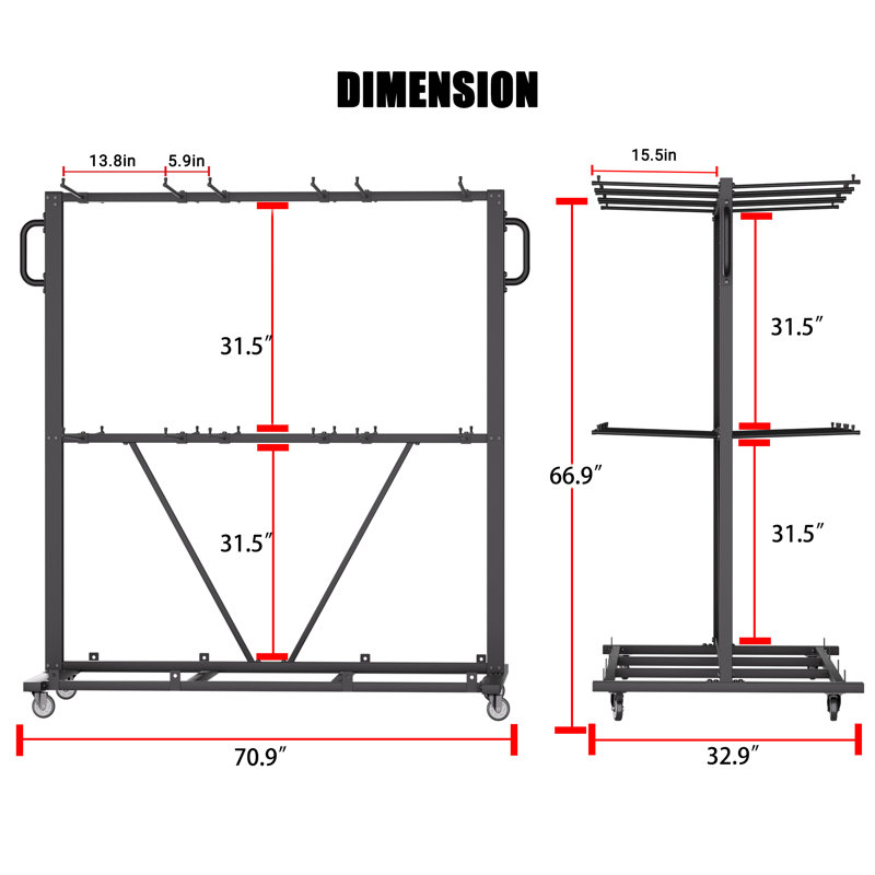Support à roulettes pliable avec roulettes - peut accueillir 84 chaises ou 12 tables, un chariot de rangement robuste comprend une housse résistante aux intempéries et 2 cordons élastiques, un organisateur mobile pour les banquets, les églises, les événements et les écoles
