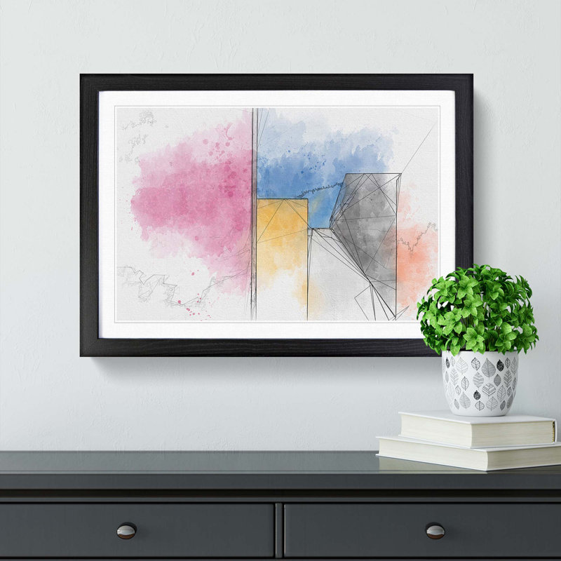Architecture Sketch Vol.9 in Abstract - Picture Frame Graphic Art Print, 27cm H x 36cm W x 2cm D, Black Framed