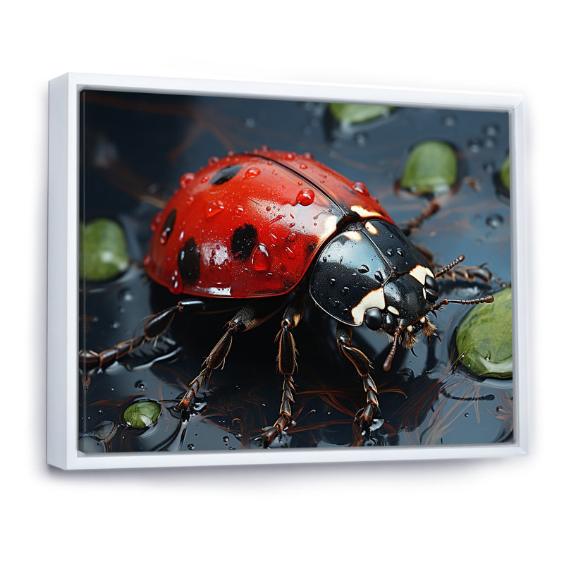Curious Ladybug Crimson Serenity I - impression, H 30 po x l 40 po x P 1,5 po, Cadre flottant blanc