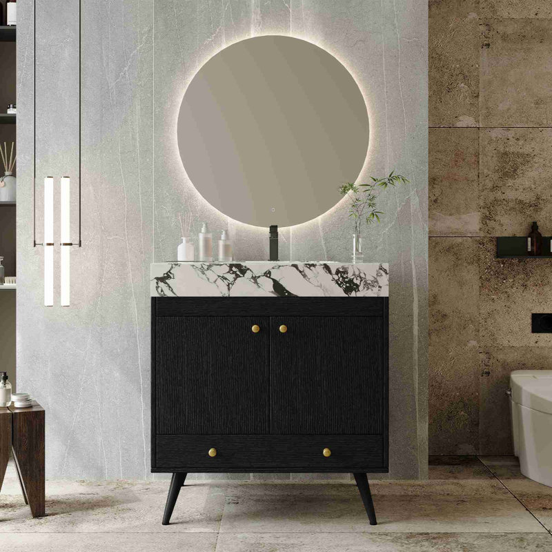 Meuble-lavabo autoportant Mid-Century, Noir, Noir