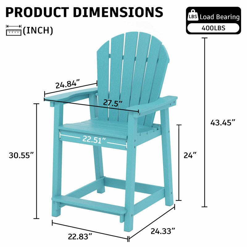 Chaise Adirondack d'extérieur en PEHD, tabouret de bar de patio, Sarcelle