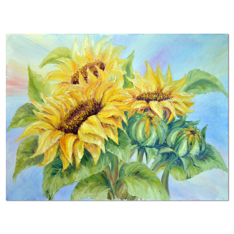 Trois tournesols - impression sur toile tendue, H 8 po x l 12 po