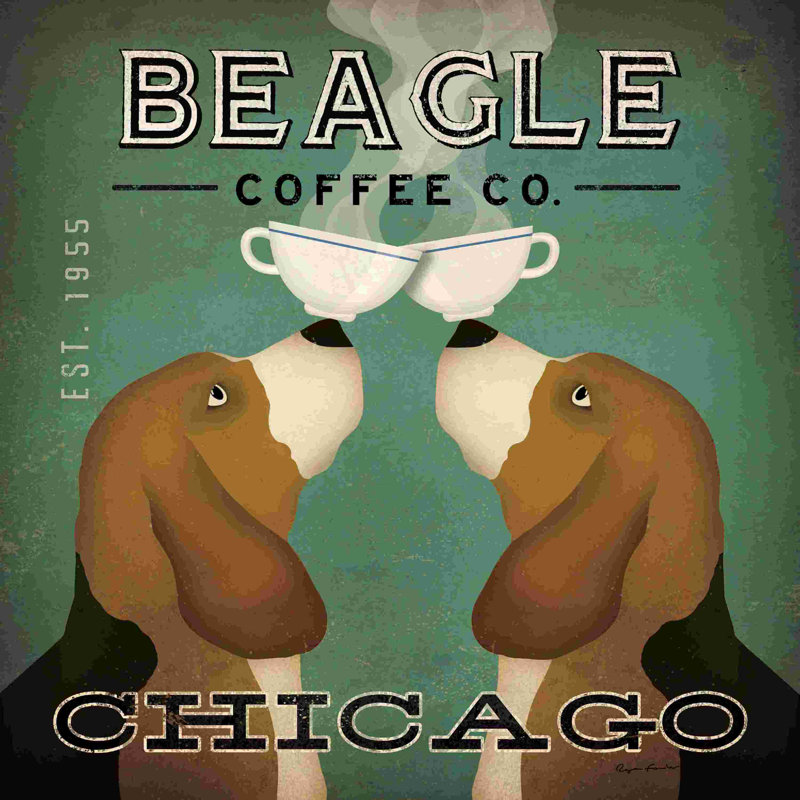 «Beagle Coffee Co Chicago» par Ryan Fowler - art textuel sur toile tendue, H 12 po x l 12 po, Non, Toile tendue