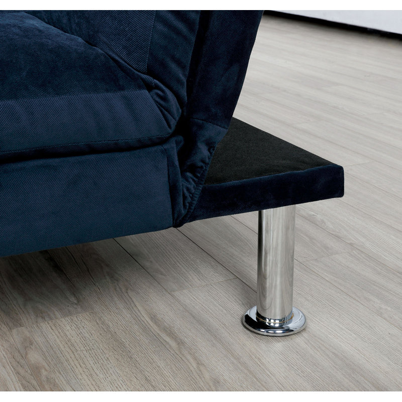 Lit de futon de style contemporain en microfibre converti en lit avec pieds de soutien supplémentaires, finition marine principale