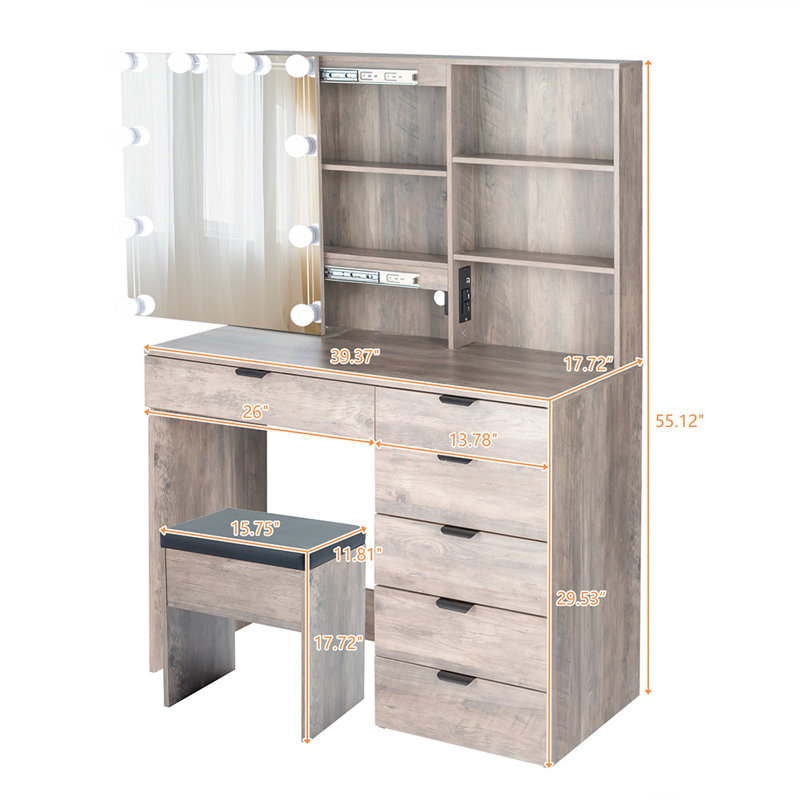 Coiffeuse avec miroir, Gris