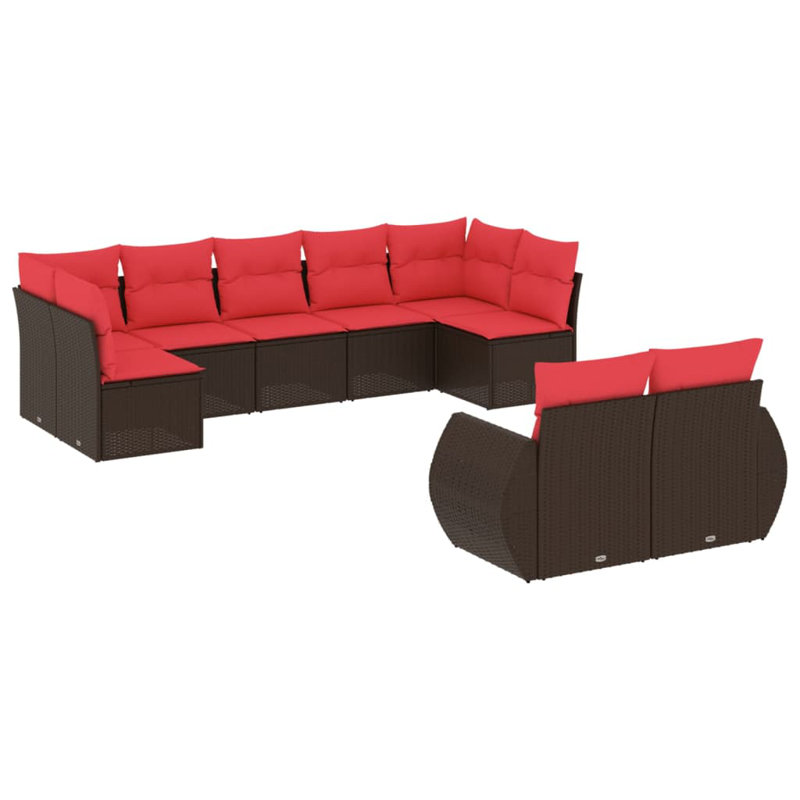 Ensemble de canapé de patio 10 pièces avec coussins en rotin de polyester, Coussin rouge / cadre brun