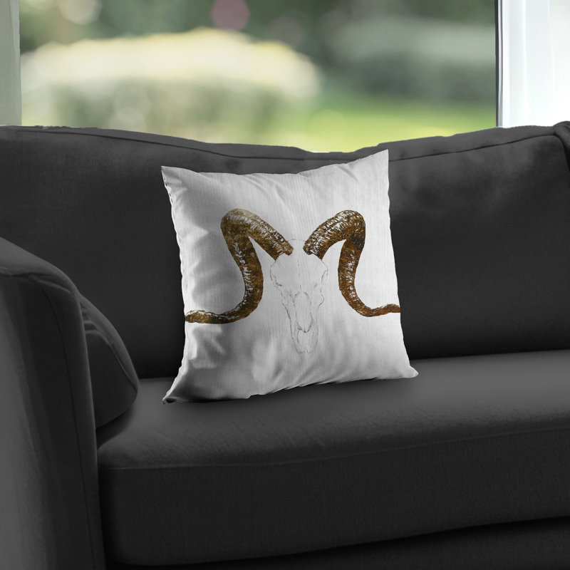 Aeries Skull with Brown Horns - Poly Twill Throw Pillow – Poly Twill Throw Pillow with Insert, Double-Sided Print