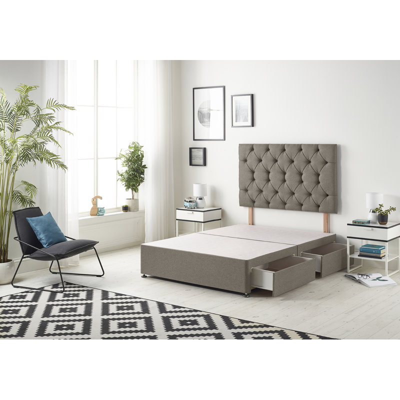 Faydra Tweed Fabric Solid Top Divan Bed Frame No Headboard, Coffee, Super King (6'), 4 Drawers
