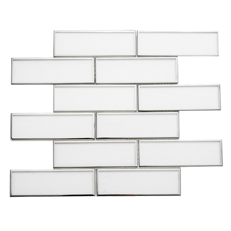 Athena 12" x 12" Glass Brick Joint Mosaic Wall Tile, Silver