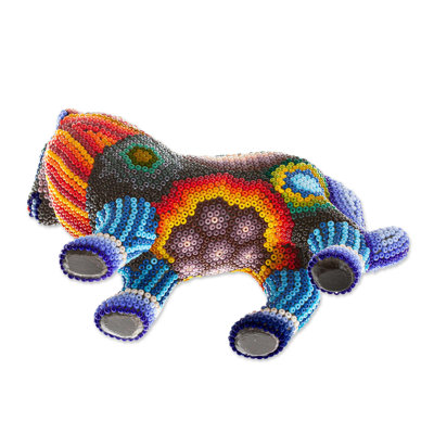 Sculpture Abibat Jalisco Lion Huichol Mache
