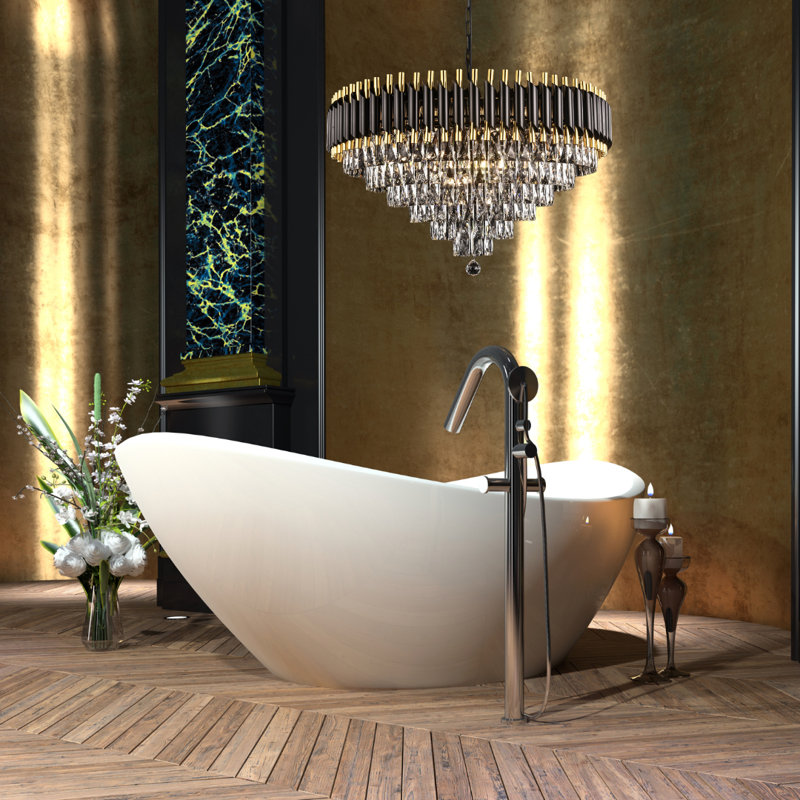Luxury Gold And Black Crystal Light Fixture, 54" H x 32" W x 32" D