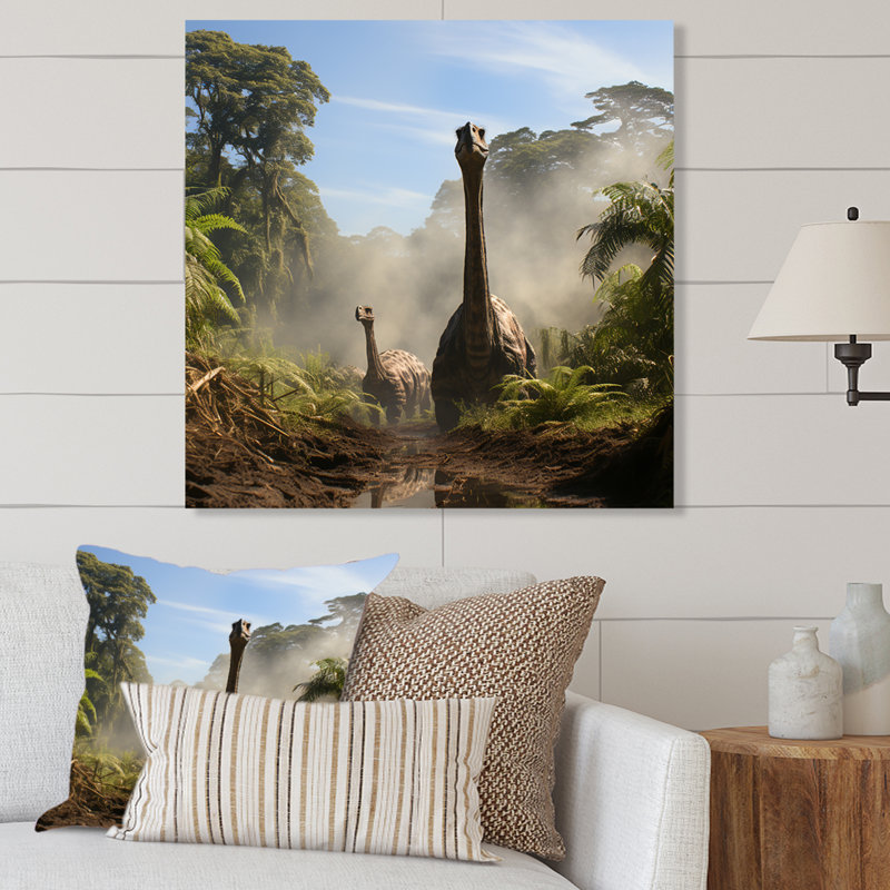 Apatosaurus mésozoïque dans la jungle - art mural dinosaure, H 16 po x l 16 po