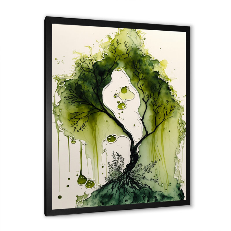 Green Green Moss Tree - reproduction d'art sur toile, Impression noire sur toile encadrée, H 32 po x l 24 po x P 1 po