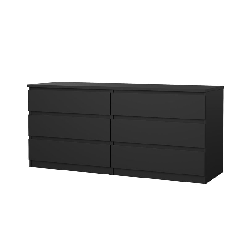 Commode double à 6 tiroirs l 60,5 po Jada, Noir mat