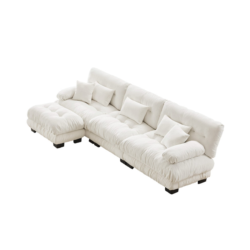 Canapé en chenille, Blanc, 4, H 35,4 po x l 173,2 po x P 36 po