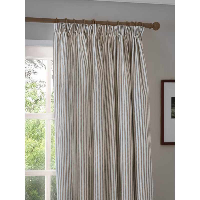 Hebden Striped 100% Cotton Pencil Pleat Curtains, Brown, 137cm Width x 229cm Drop
