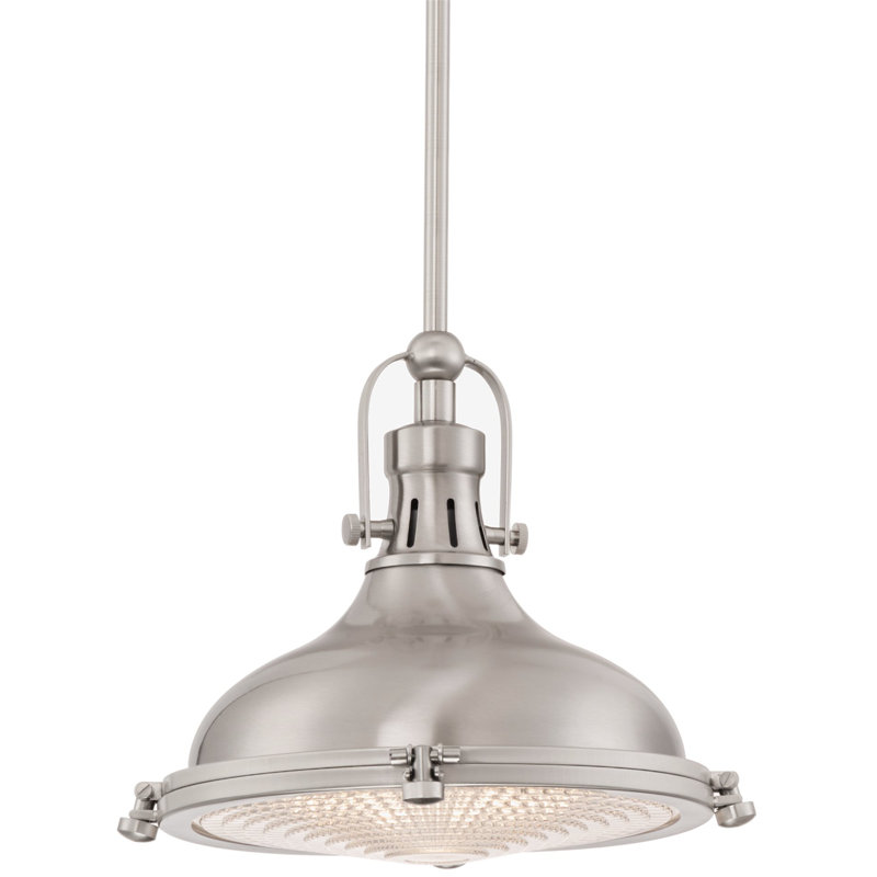 Luminaire suspendu en forme de cloche à 1 lumière Moyers, Nickel brossé