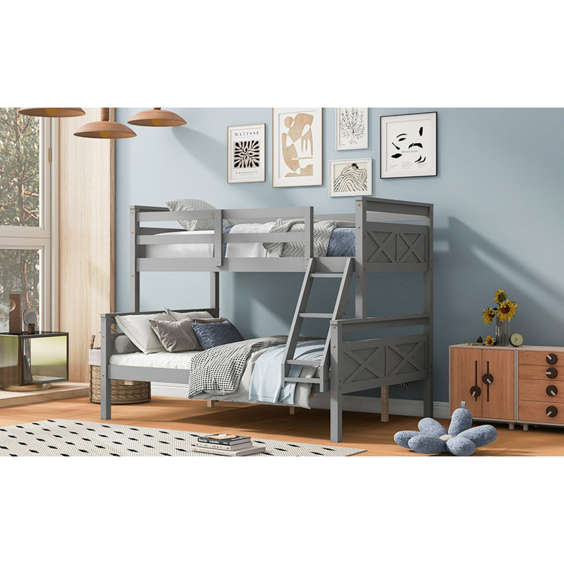 Lit simple au-dessus d'un lit superposé double, avec garde-corps pour lit de chambre amélioré, confort optimal, Gris