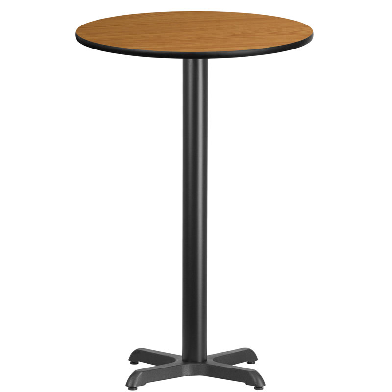 Natural Brown Laminate Round Bar Height Table with Black Metal Base