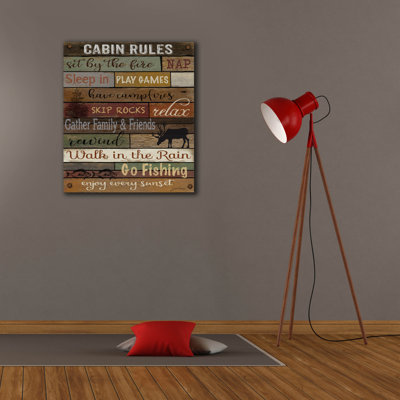 'Cabin Rules On Wood'  by Jean Plout Canvas Wall Art