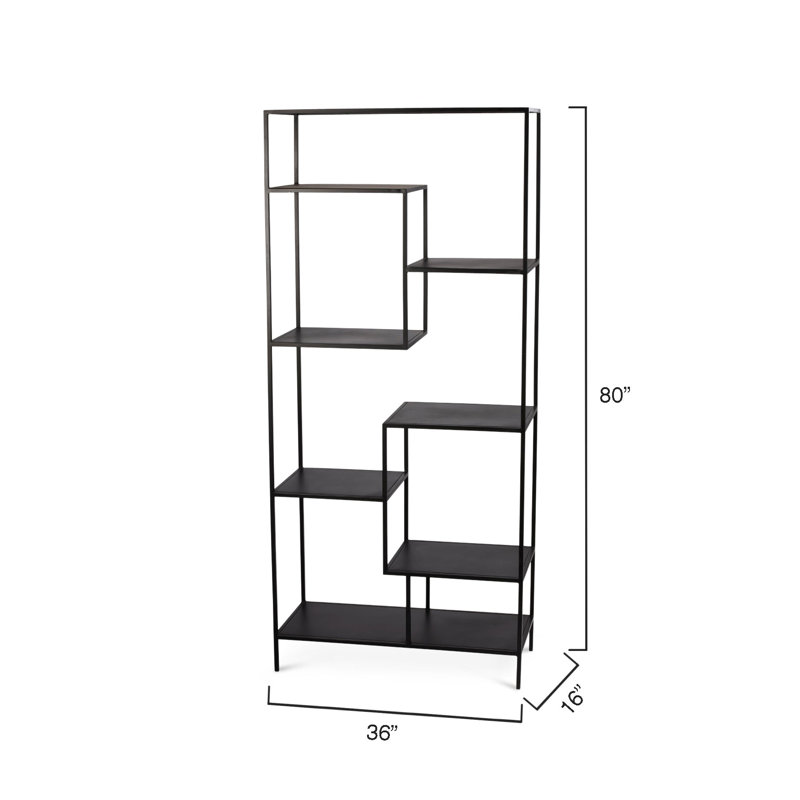 Element 16''x80'' Geometric Black Iron Open-Work Bookcase