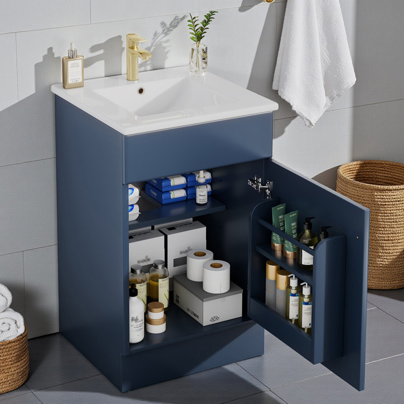 20" Single Bathroom Vanity Set With Ceramic Top, Blue/Gold