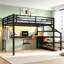 Grand lit mezzanine en métal avec bureau et escalier de rangement, éclairage à DEL intégré et ports de chargement USB, filet de fer suspendu, bouchons en caoutchouc réducteurs de bruit et cadre en acier résistant à la rouille Assemblage facile