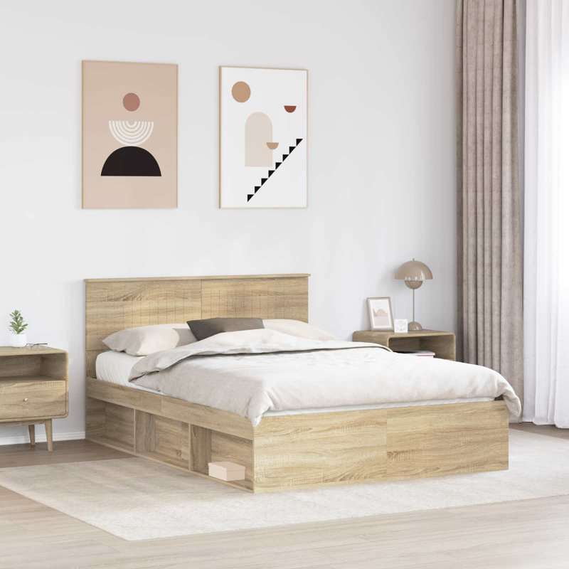 Solid Wood Bed, European Double (140 x 200 cm), Sonoma