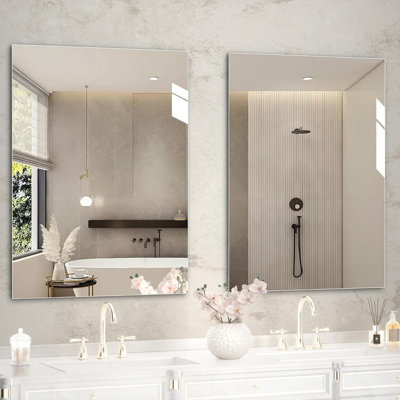 Ensemble de 2 miroirs de salle de bain 32 "x 24", miroirs pour lavabo, miroir sans cadre, miroir rectangulaire pour salle de bain, moderne, horizontal ou vertical