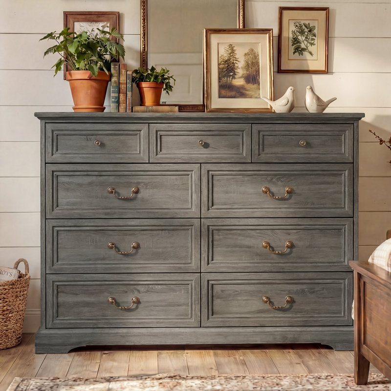 9-Drawer Dresser With Elegent Design, Gray