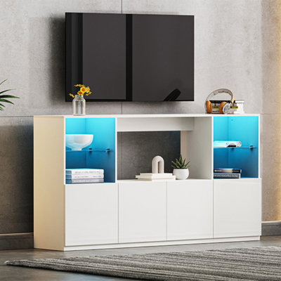 High Gloss TV Stand With LED Lights, Modern Sideboard With Large Storage Cabinet, Media Console With Tempered Glass Shelves For Tvs Up To 75"", Living -  Ivy Bronx, C03551C6C56C400C9291D246F651AC34