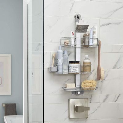 Serviteur de douche réglable et extensible avec porte-savon à séchage rapide et cintre, organisateur en acier inoxydable antirouille et aluminium anodisé pour les accessoires de salle de bain modernes
