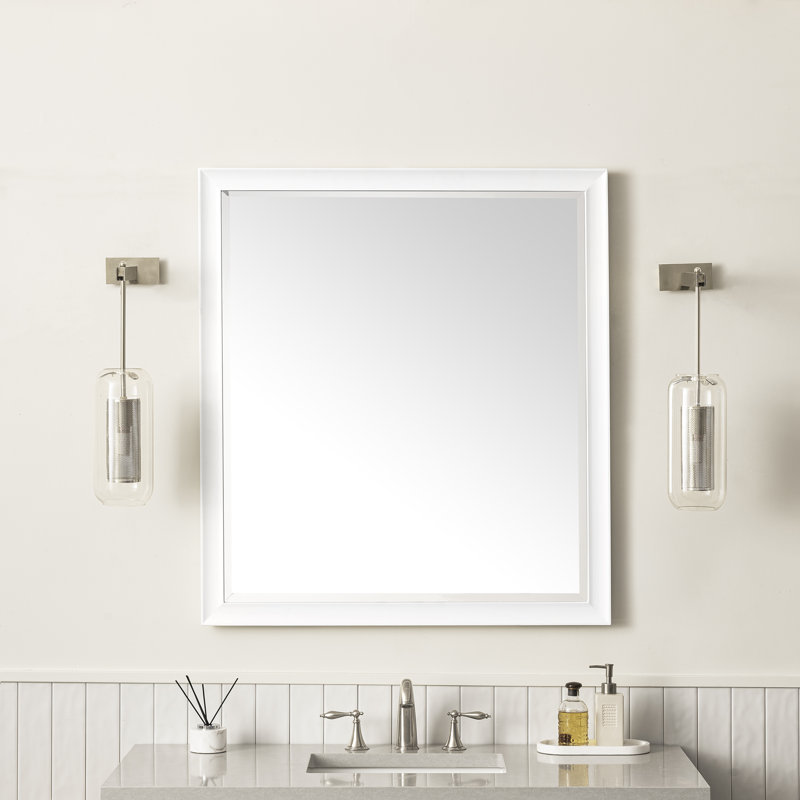 Glenbrooke Solid Wood Wall Mirror, Bright White, 40" x 36"
