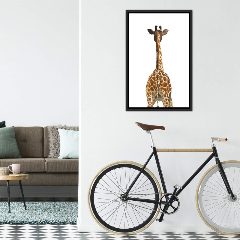 Art girafe bout à bout, H 40 po x l 26 po x P 1,5 po, Toile avec cadre noir patiné