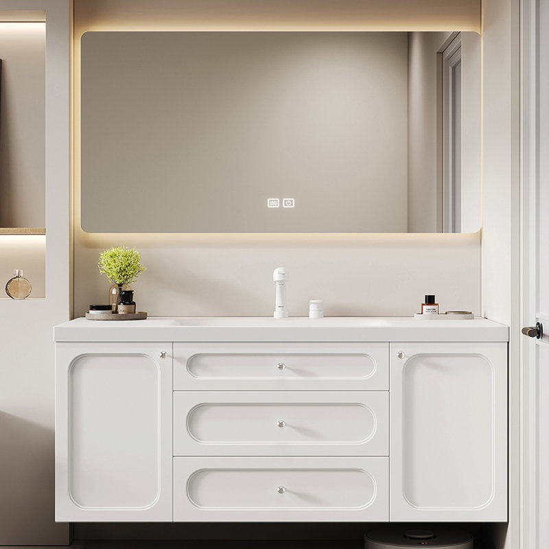 Armoire de salle de bain simple de style nordique, Blanc, H 19,7 po x l 59 po x P 21,7 po