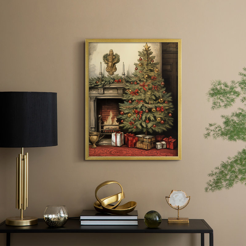 «Christmas Holiday Art DVII», reproduction encadrée - bois massif, H 21 po x l 17 po, Doré