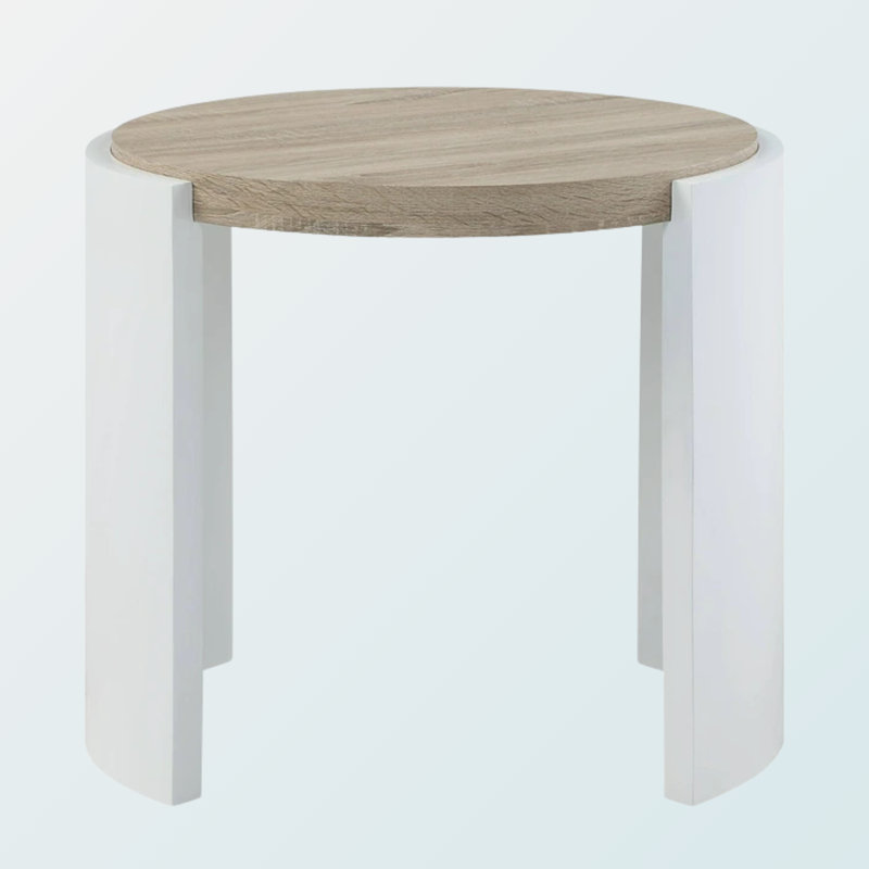 Table de bout Wythe blanc et chêne ultrabrillant - table d'appoint moderne ovale bicolore pour le salon et la chambre à coucher