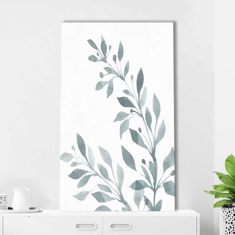 «Blue Botanical Wash I» par Conrad Knutsen - Peinture, L 18 po x H 30 po, Toile tendue