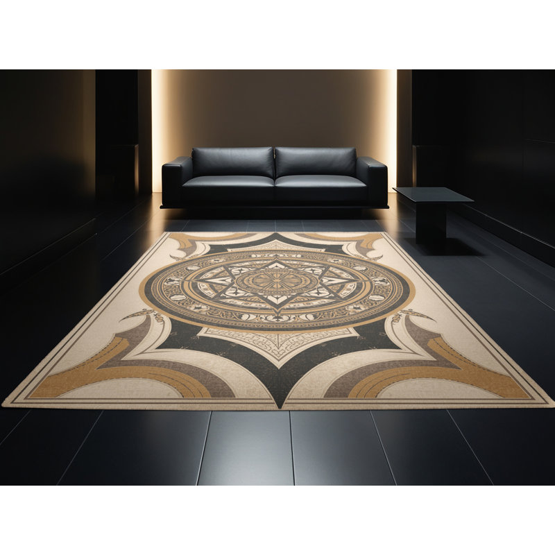Tapis marocain d'inspiration mondiale Benson lavable à la machine - reliure beige, 7 x 9