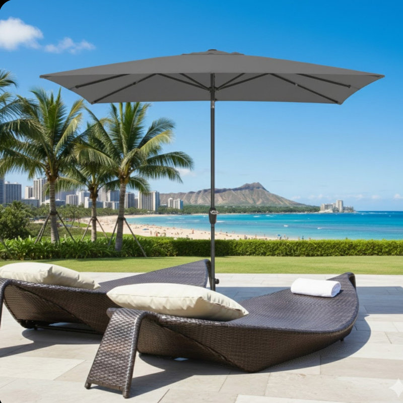 Parasol rectangulaire de 6,5 x 10 pi avec manivelle, inclinaison et toile résistante aux rayons UV pour la piscine, la cour et le patio (sans base)