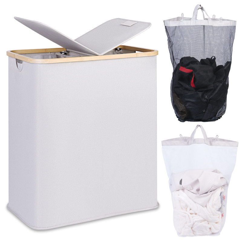 Fabric Laundry Hamper with Handles, Light Grey